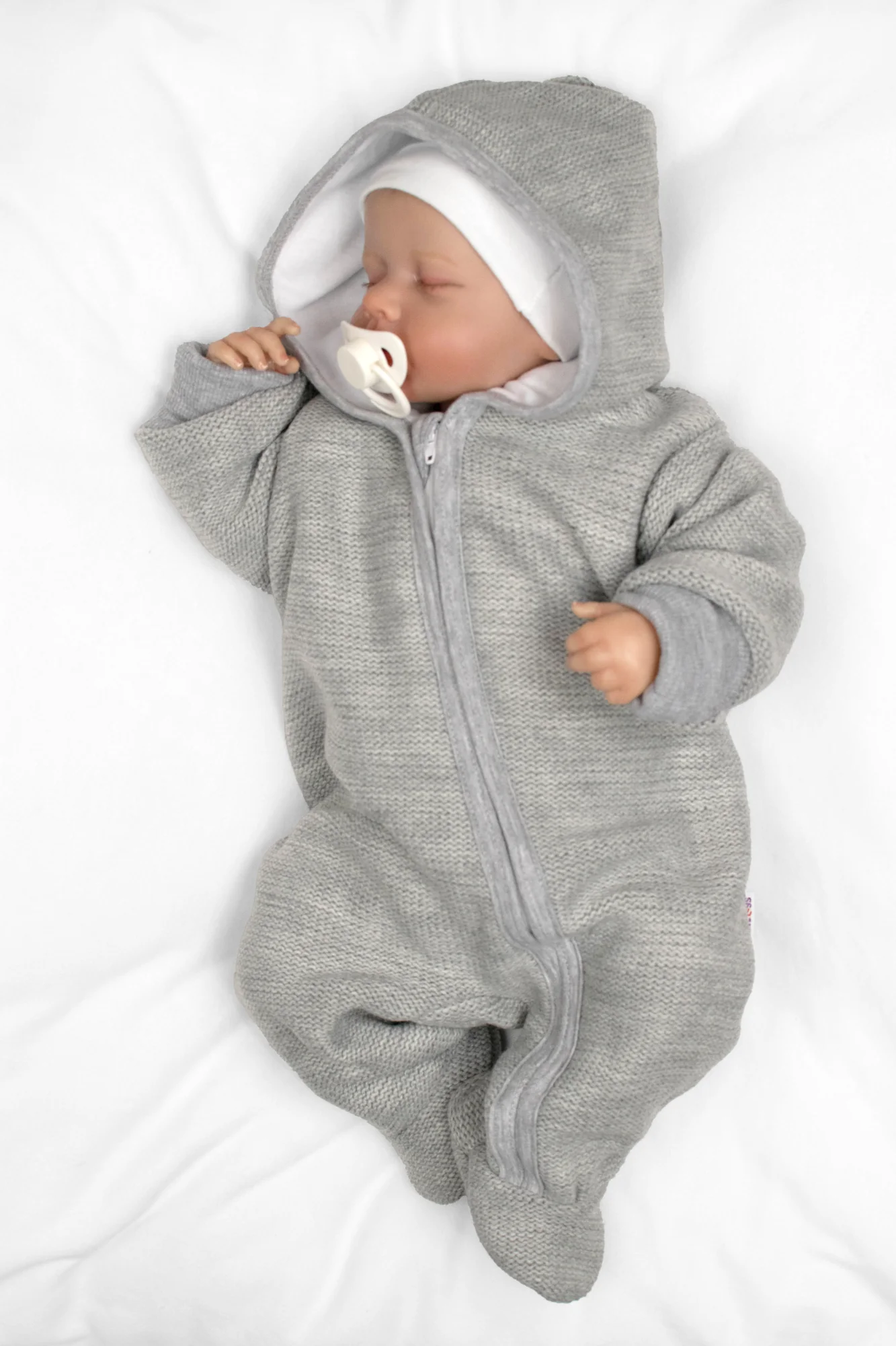 Pletený overal s kapucňou, CUTE - sivá, veľ. 74