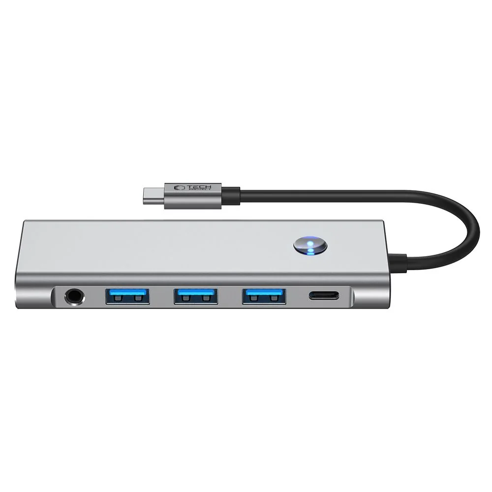 Tech-Protect HB04 HUB adaptér USB-C - 3x USB / HDMI 4K / SD / TF / USB-C 100W / AV 3.5, šedý -C 100W / AV 3.5, šedý