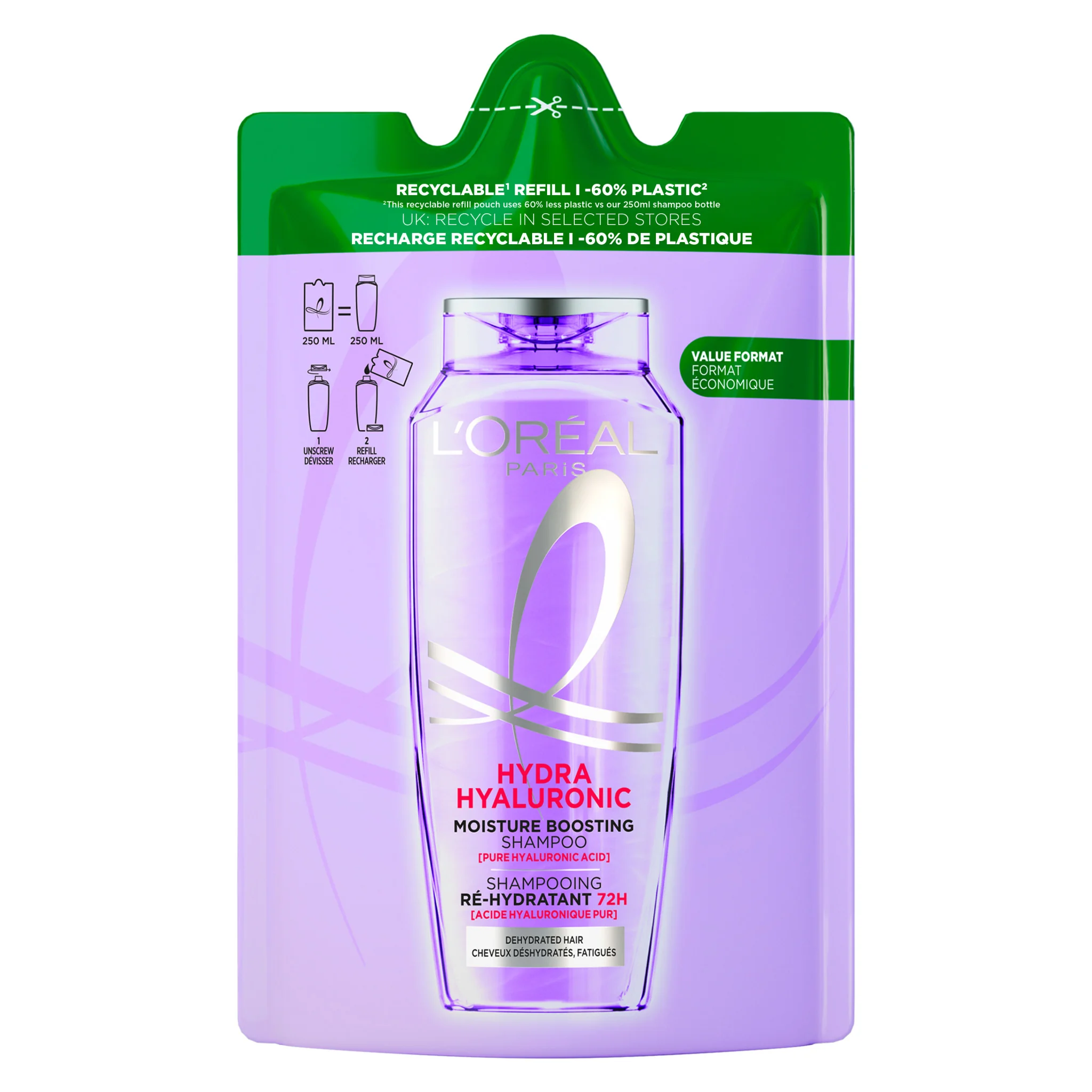 L'Oréal Paris Elseve Hyaluron Plump náhradná náplň do šampónu 1×250 ml, náplň do šampónu