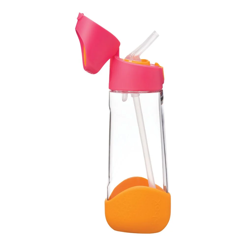 Fľaša na pitie so slamkou 600 ml ružová/oranžová