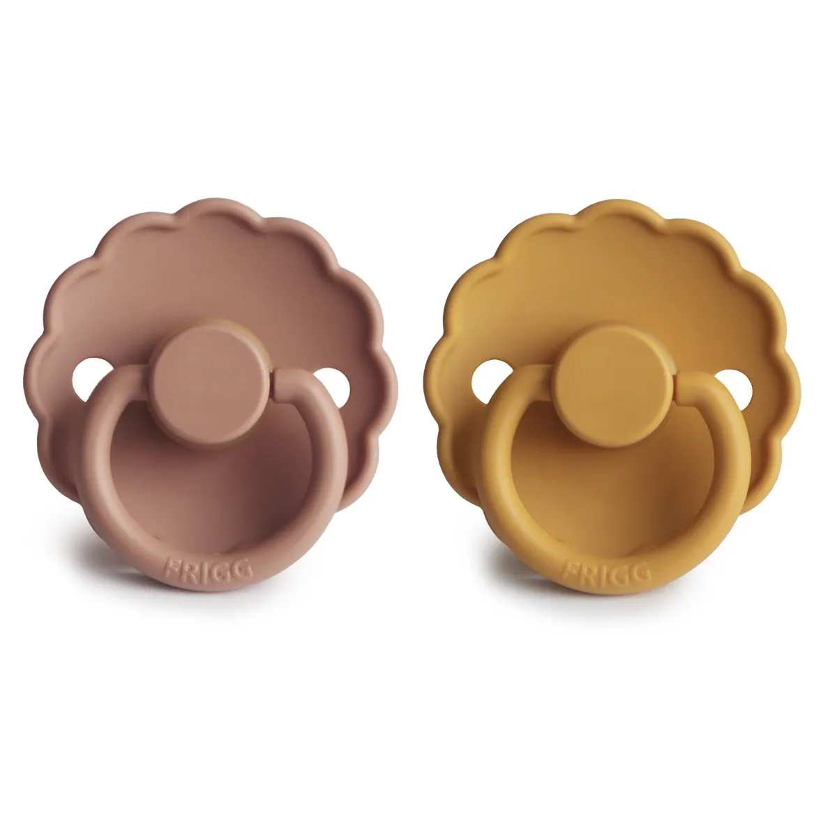 FRIGG Daisy kaučukové cumlíky Honey Gold/Rose Gold 1×2 ks, pre deti od 0-6 m