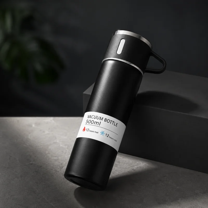 Livefy termoska s pohárom Vello 500ml, čierna