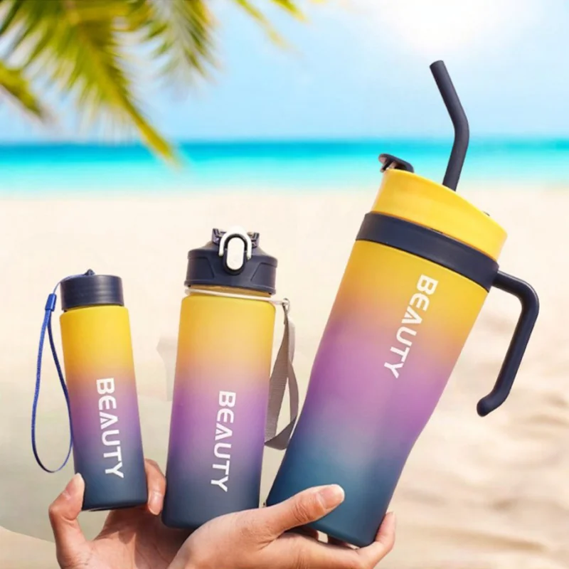 Livefy 3in1 Set fľašky na vodu a pohár Sunrise, ombre