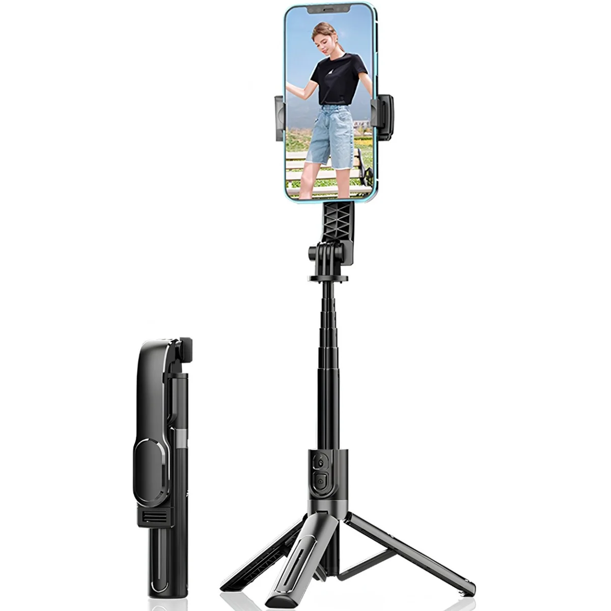 Selfie tyč s tripodom a Bluetooth ovládačom - Čierna