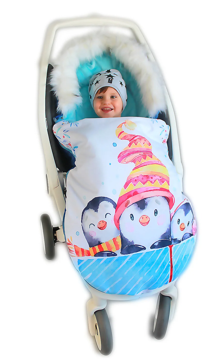 Fusak Baby Nellys Winter Friends Lux velvet s kožušinkou, 105x55 cm - kamaráti / tyrkys