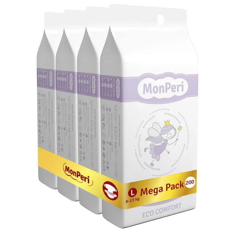 MONPERI Eco Comfort Plienky jednorazové L (8-13 kg) 200 ks - Mega Pack 1×200 ks