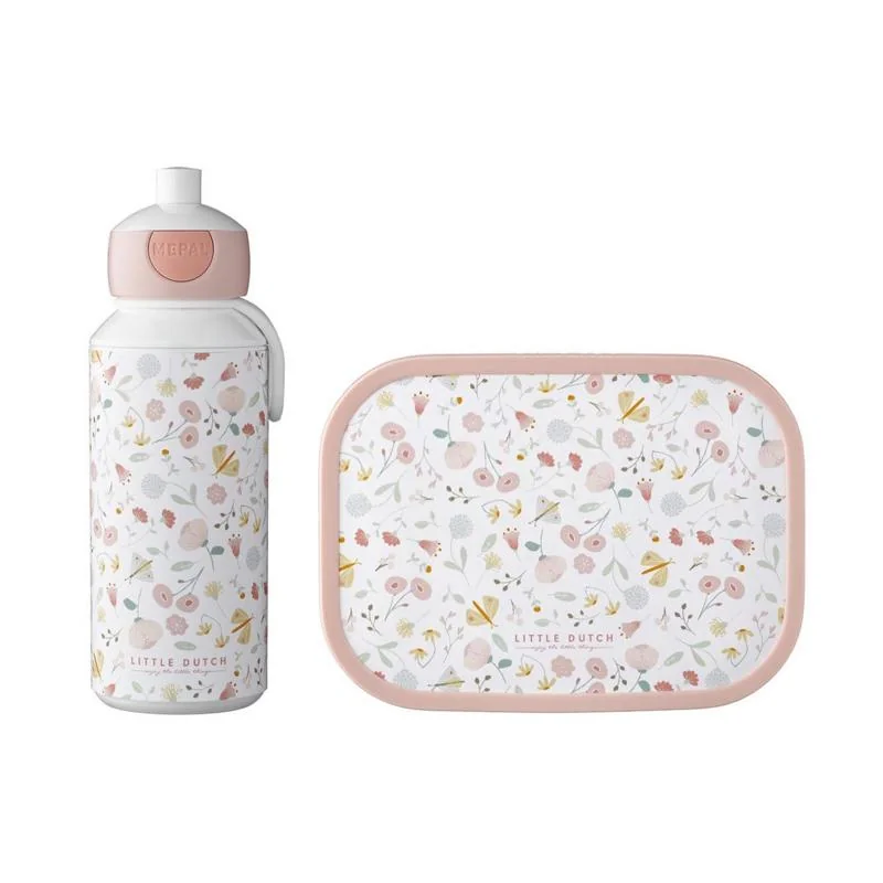LITTLE DUTCH - Desiatový set (fľaša 400ml+box) Kvety a motýle