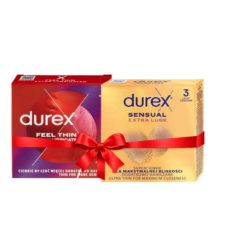 DUREX kondómy set Feel Thin extra lubricate 3ks + Sensual Extra Lube 3ks Durex kondómy 1x Feel Thin extra lubricate 3ks + 1x Sensual Extra Lube 3ks
