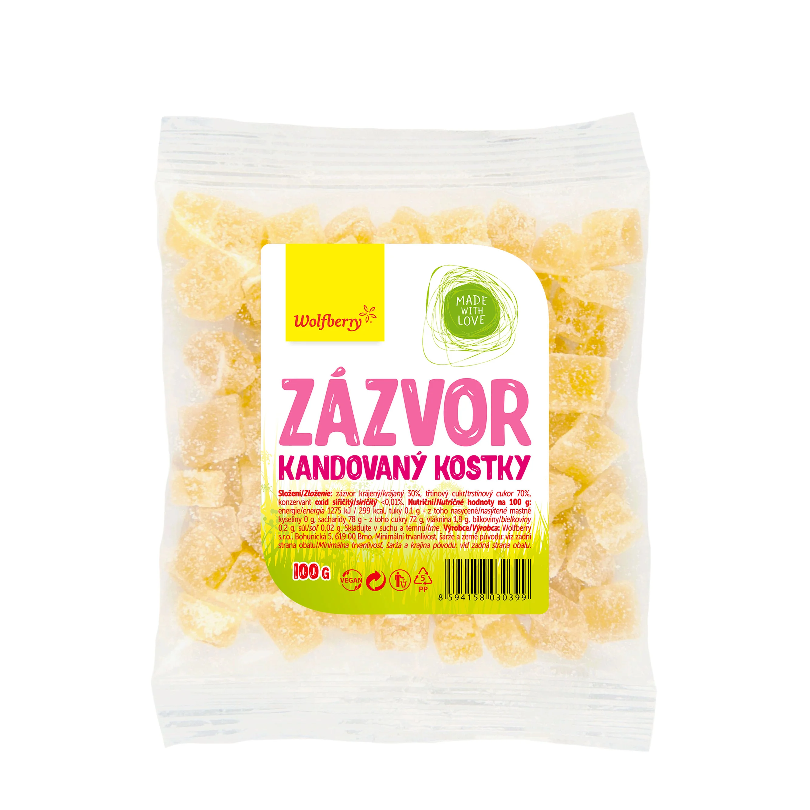 Wolfberry Zázvor kandizovaný- kocky 100 g