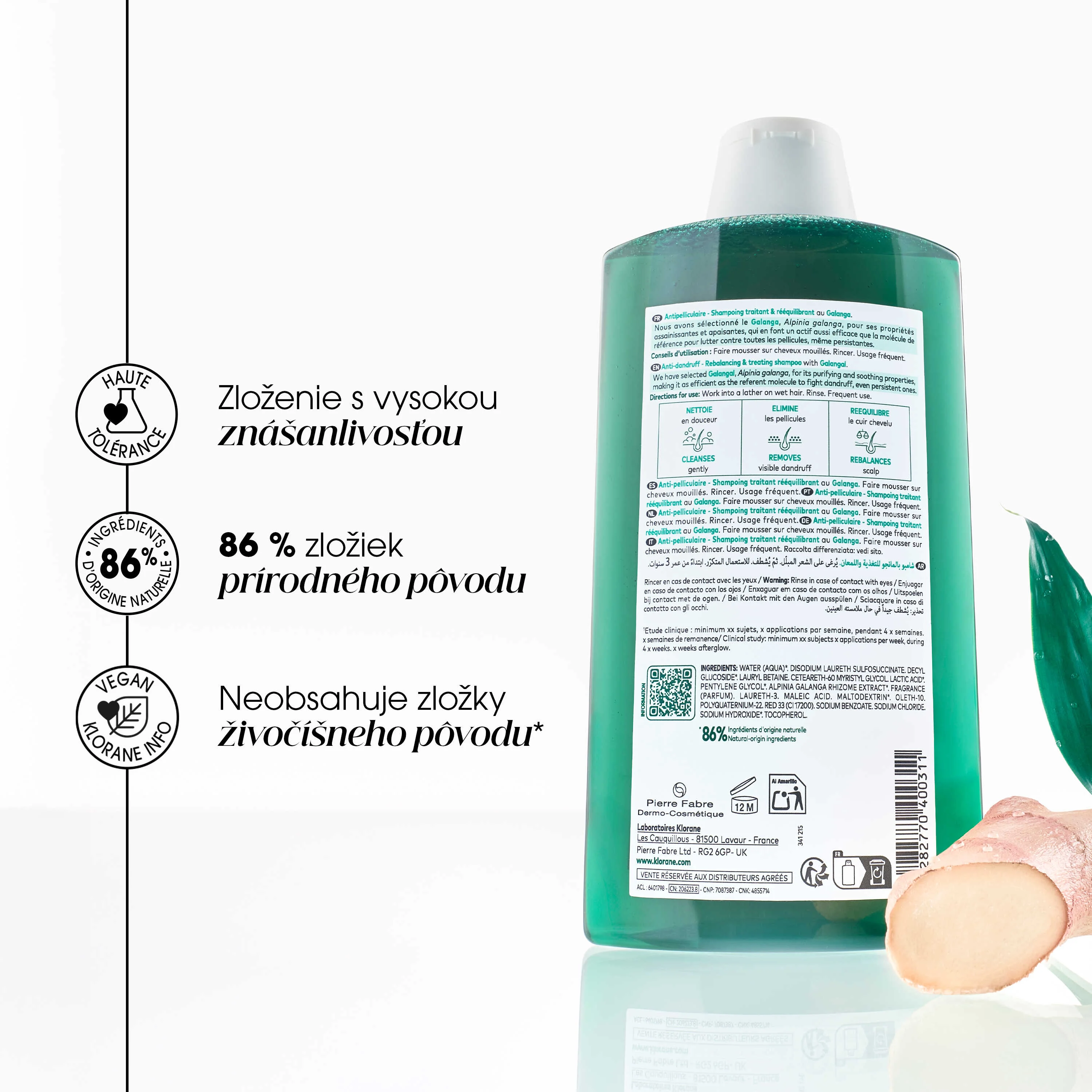 KLORANE ŠAMPÓN proti lupinám s galangalom 400 ml