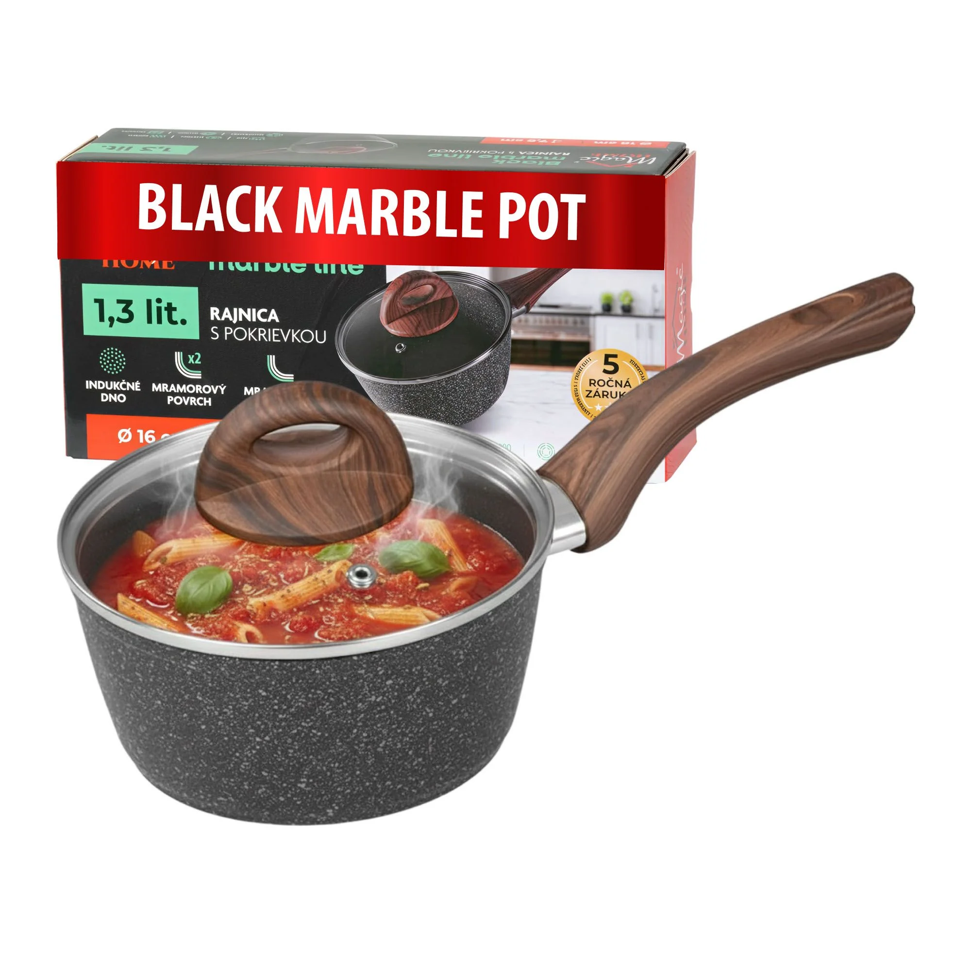 MagicHome rajnica Black Marble Line, 1 ks So sklenenou pokrievkou, 16 cm