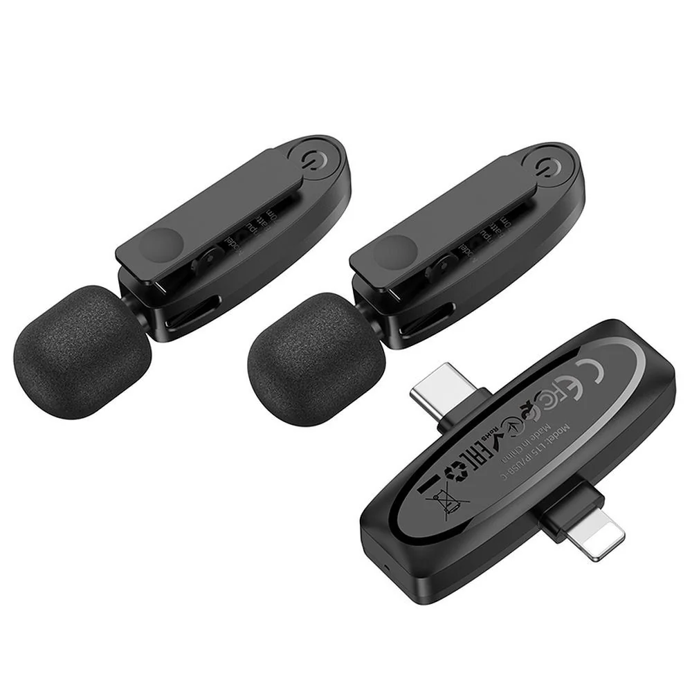 Hoco L15 bezdrôtový lavalier mikrofón Lightning / USB-C 2ks, čierny