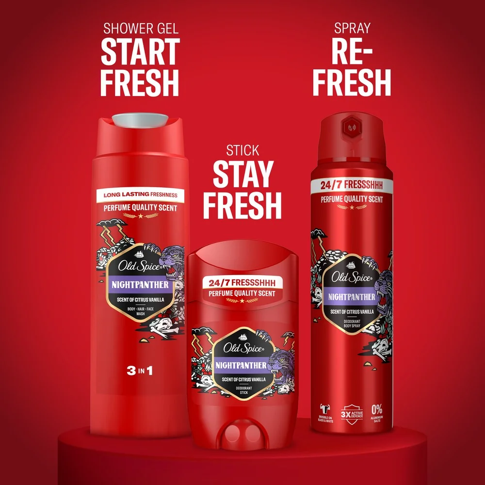 Old Spice darčeková sada DJ s tuhým dezodorantom, dezodorantom v spreji a sprchovým gélom Nightpanther 1 set