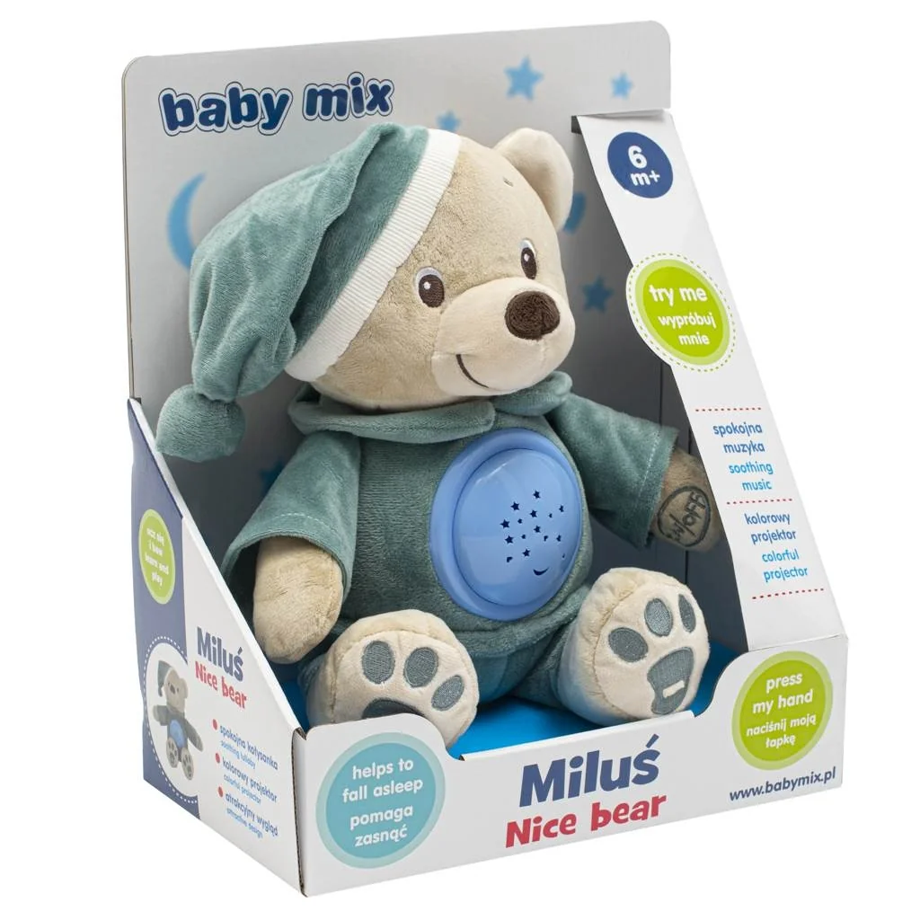Plyšový zaspávačik medvedík s projektorom Baby Mix modrý ,