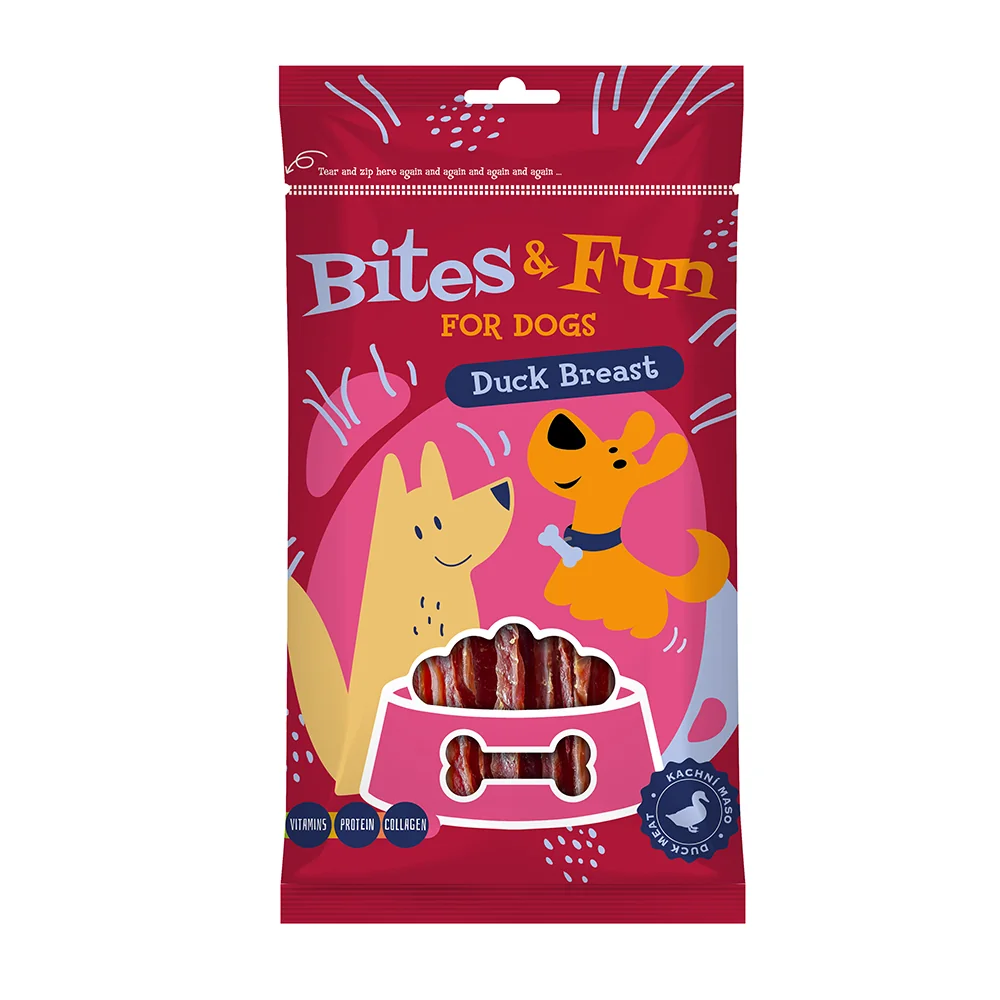 BITES & FUN Jahňacie & kačacie & kuracie maškrty pre psy, 10 balení, 85 g
