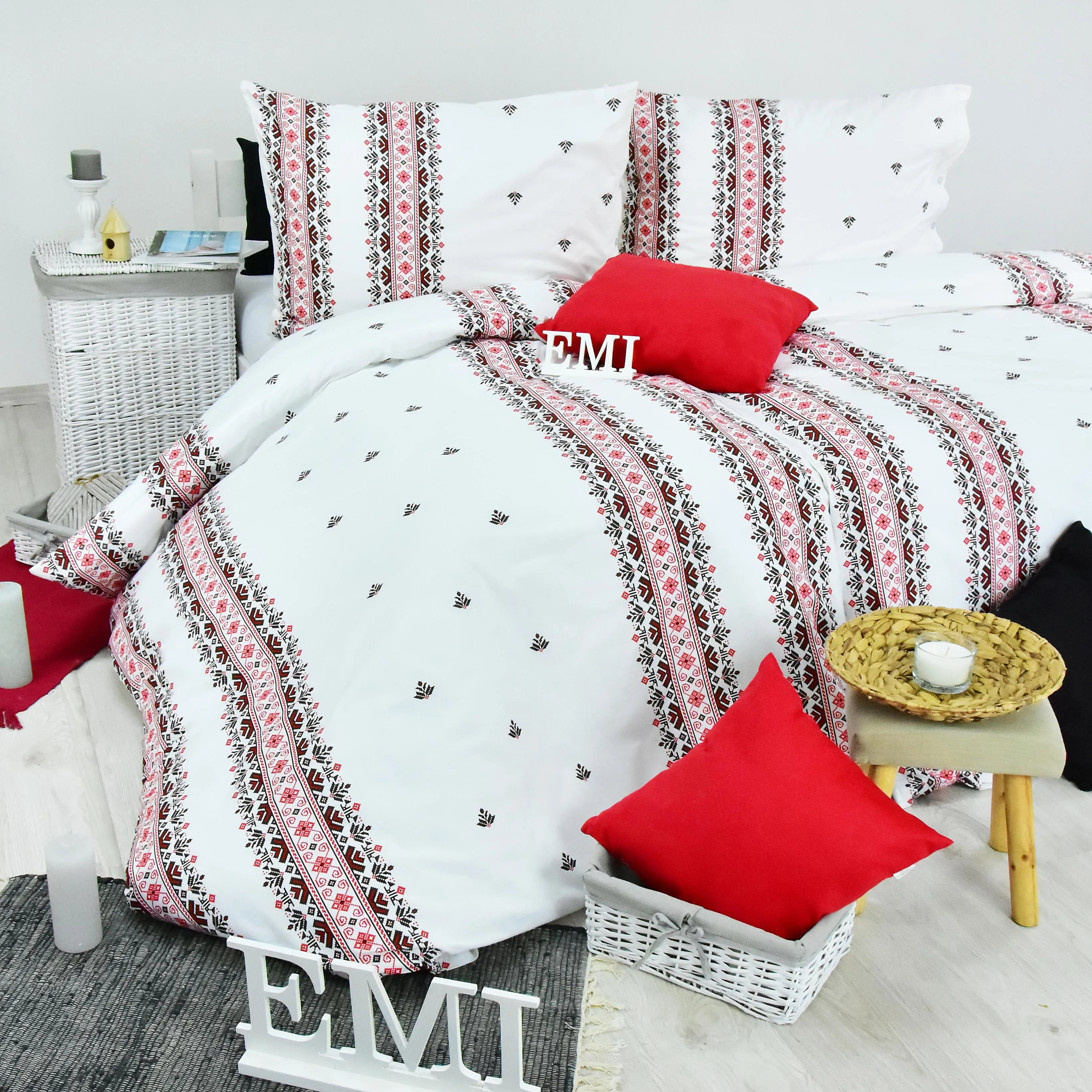 EMI posteľné obliečky bavlnené Dorota červené 1×1 set, posteľné obliečky