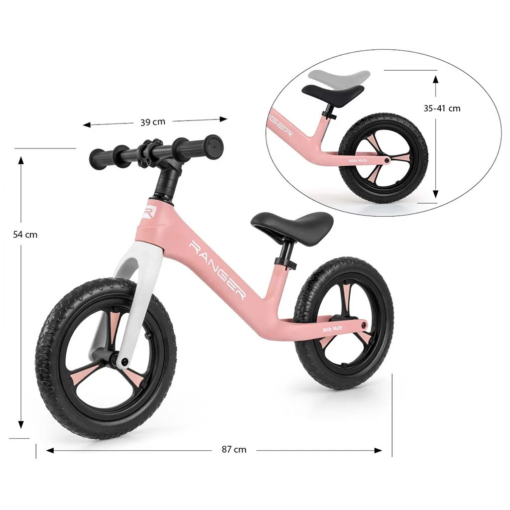 Detský balančný bicykel Milly Mally Ranger Pink , 20C55825