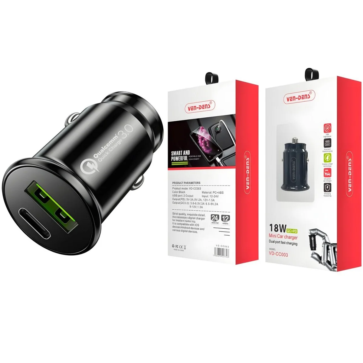 18W USB a Type C Mini Autonabíjačka