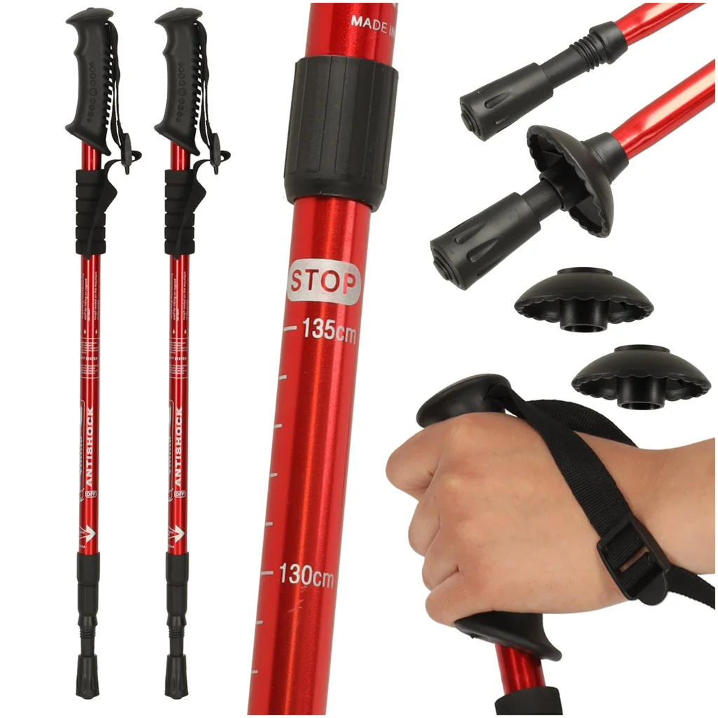 Trekingové palice Nordic Walking skladacie 2 ks červené 65–135 cm