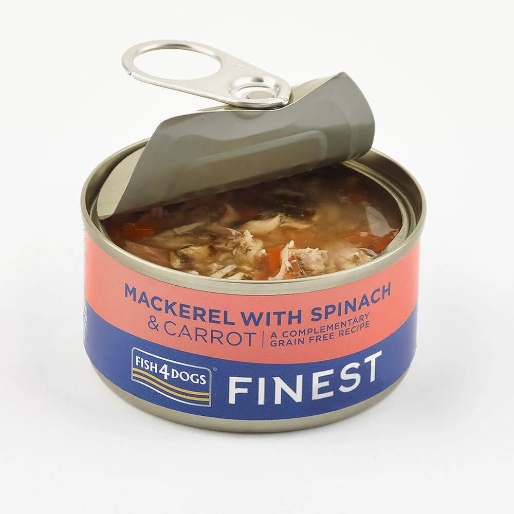 FISH4DOGS Konzerva pre psy Finest s makrelou, mrkvou a špenátom 85g 1×85 g, konzerva pre psy