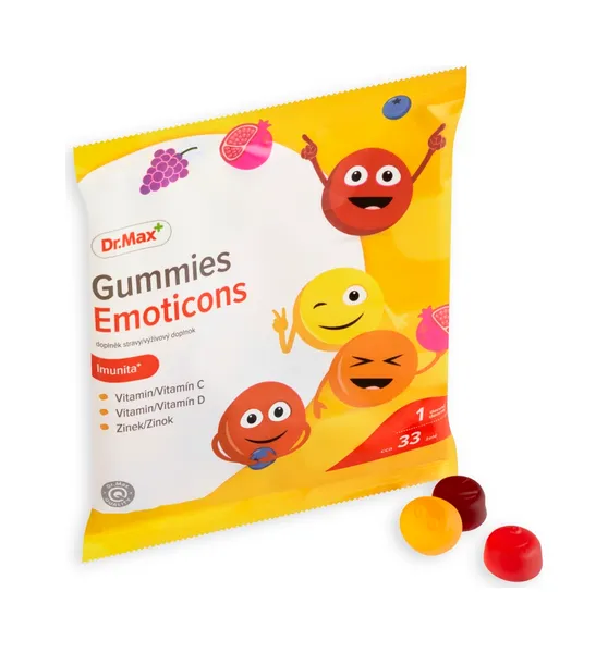 Dr. Max Kids Gummies Emoticons 1×33 ks, ovocné želé s vitamínmi C, D a zinkom