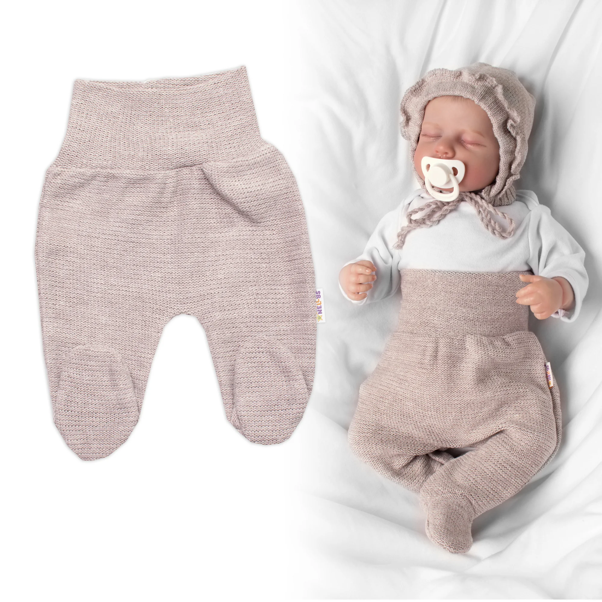 Pletené dojčenské polodupačky Hand Made, Baby Nellys, béžové, veľ. 62 