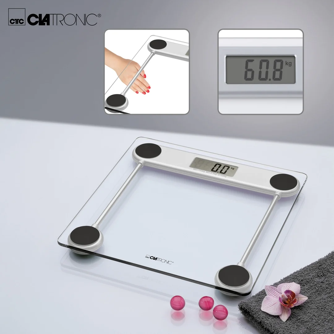 Clatronic PW 3368 osobná váha z tvrdeného skla 2,5–150 kg