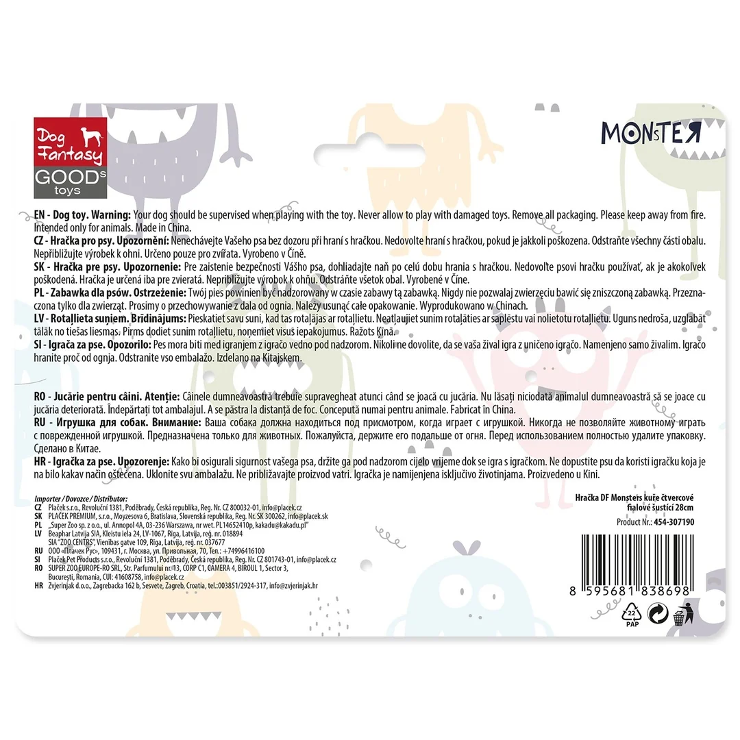 Hračka Dog Fantasy Monsters kura štvorcové šuštiace fialové 28cm