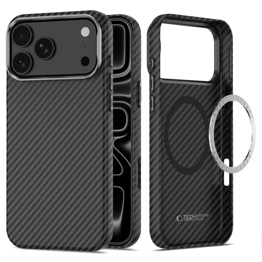 Tech-Protect Ion Carbon MagSafe kryt na iPhone 17 Pro / 18 Pro, čierny / strieborný
