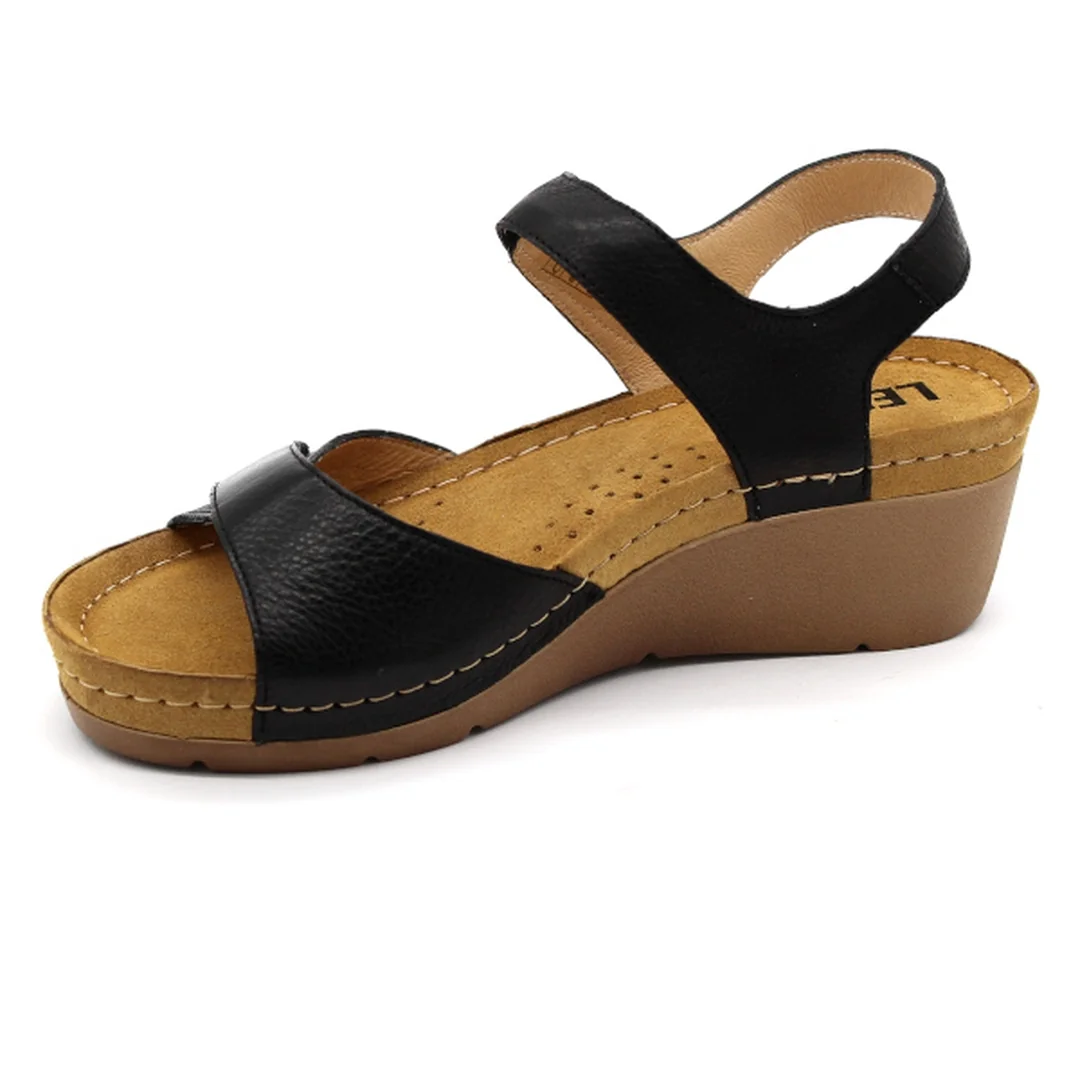 Leon 1041 Zdravotné celokožené sandále na platforme 39 - 25cm, čierna, 6,5 cm