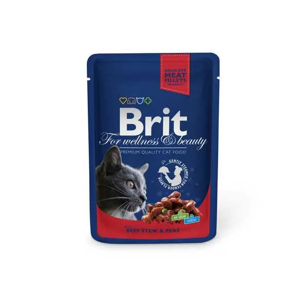 Brit Kapsička Cat Prem Pouches Hovädzie+Hrášok 100g