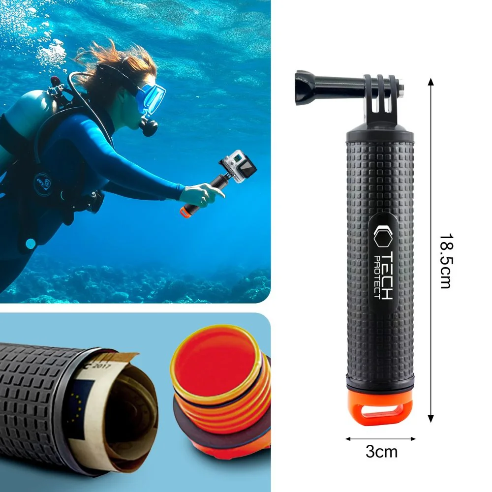 Tech-Protect GA100 vodeodolný držiak pre športové kamery GoPro / DJI, čierny čierny