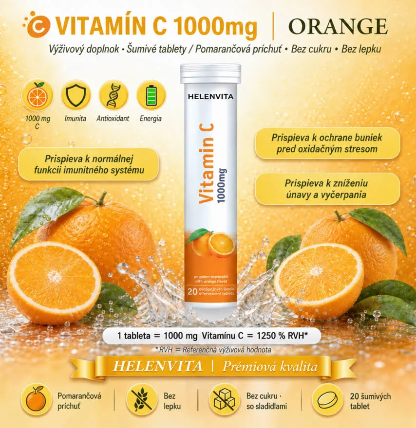 Helenvita Vitamín C 1000 mg 20 šumivých tabliet pomaranč