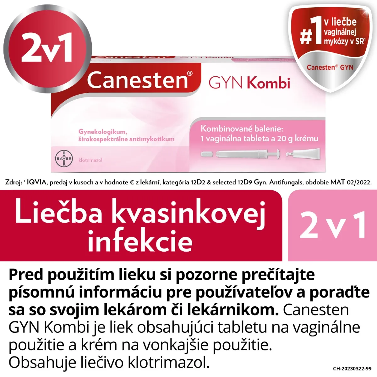 Canesten GYN Kombi 1×500 mg, komplexná liečba kvasinkovej infekcie