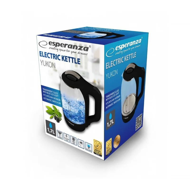Kanvica rýchlovarná ESPERANZA EKK025K BK1,7L GLAS Yukon