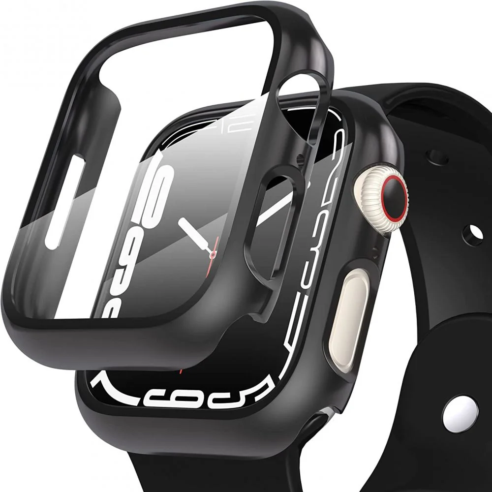 Tech-Protect Defense 360 puzdro s ochranným sklom na Apple Watch 7 45mm, čierne m, čierne