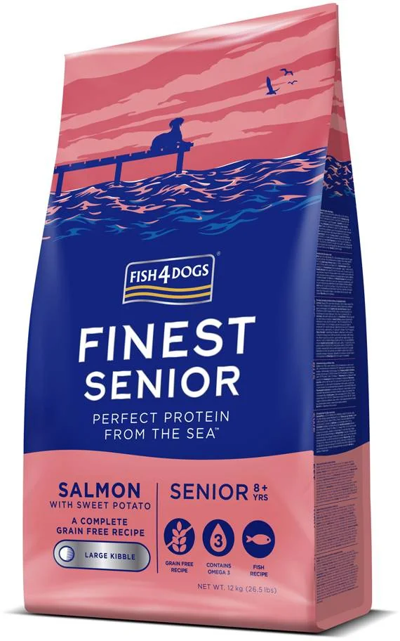 FISH4DOGS Granule veľké pre starších psov Finest losos so sladkými zemiakmi 12kg, 8+ 1×12000 g, granule pre staršie psy