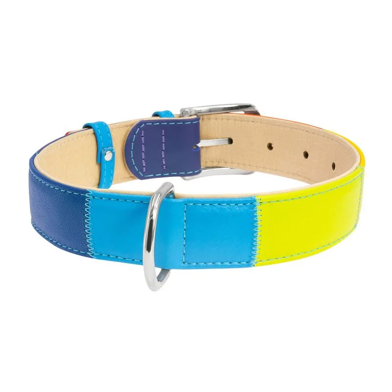 Plochý kožený obojok dúha, Obvod krku: 30-39 cm, širka: 20 mm