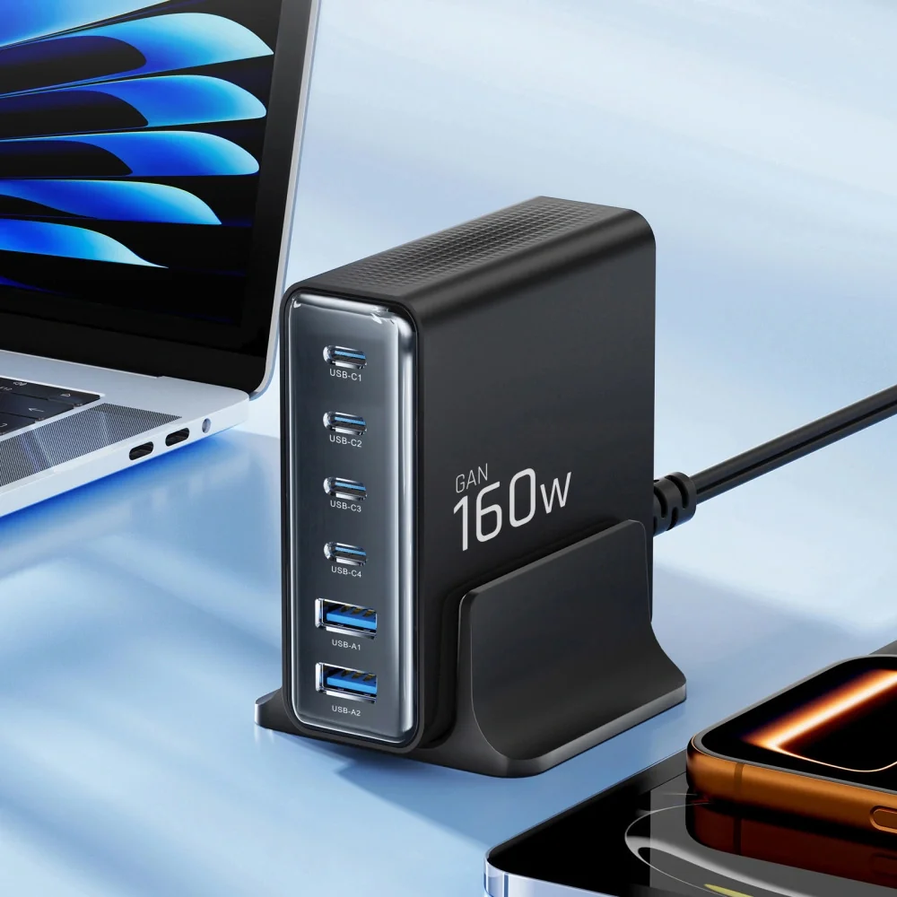 Tech-Protect DC160W GaN nabíjačka 2x USB / 4x USB-C 160W PD QC, čierna