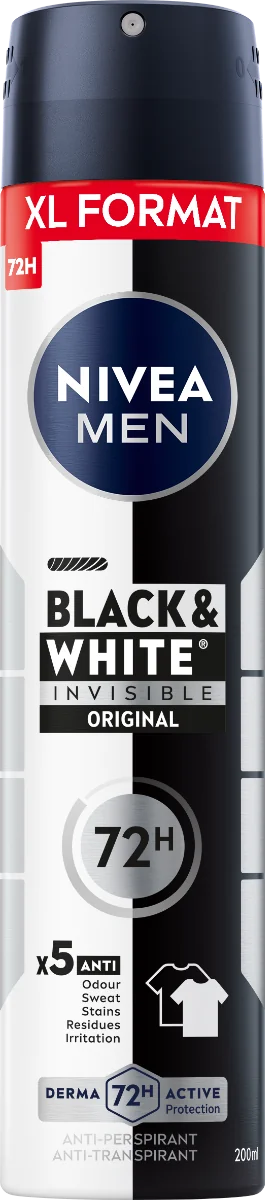 NIVEA Men Sprej AP Black&White Invisible Original 200ml 1×200 ml, antiperspirant