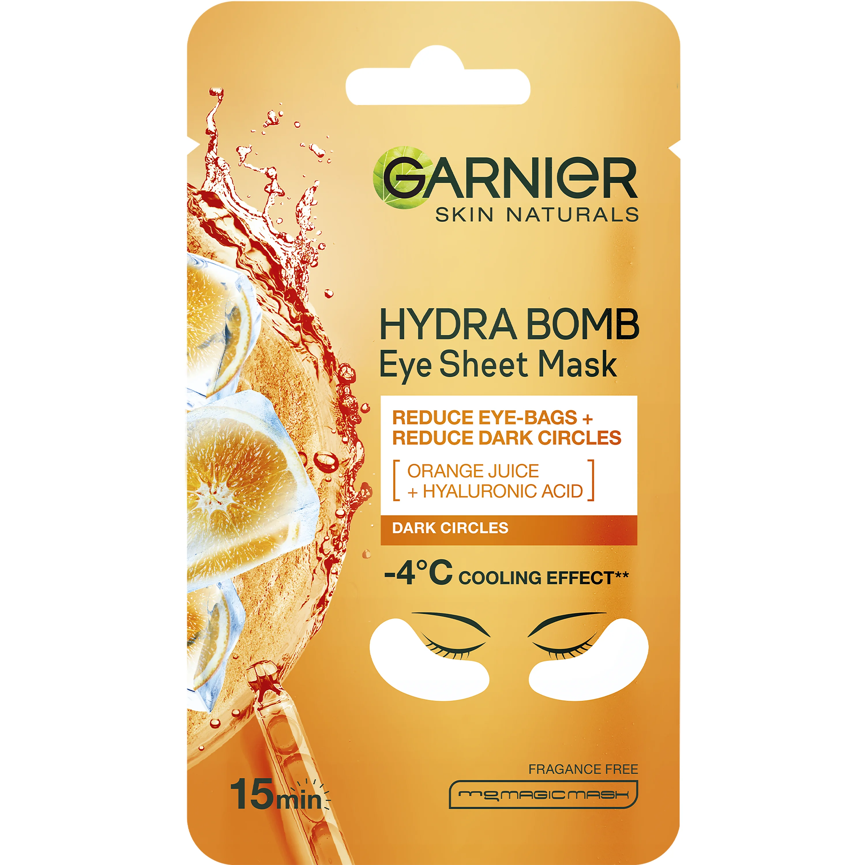 GARNIER Povzbudzujúca očná maska Moisture + Fresh look so šťavou z pomaranča a kyselinou hyalurónovou 1×6 g, textilná maska