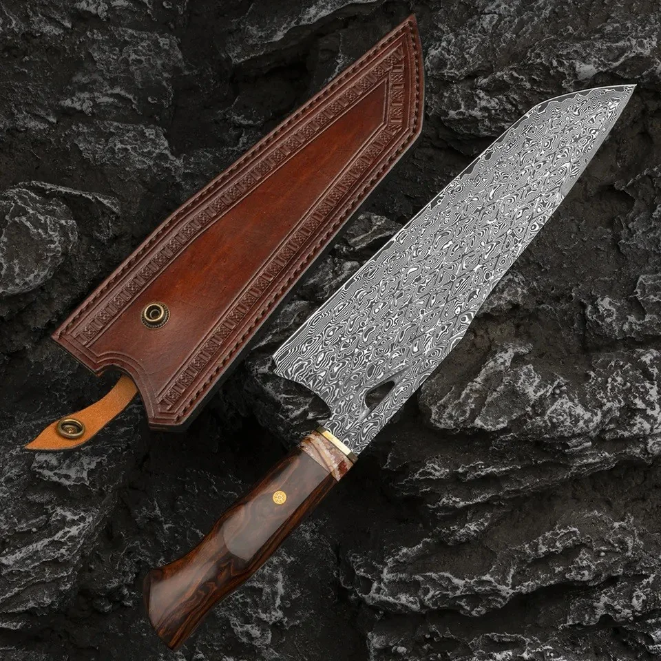 Damaškový kuchynský nôž Junichi-Hnedá 1 x 31,5cm, HRC60-62
