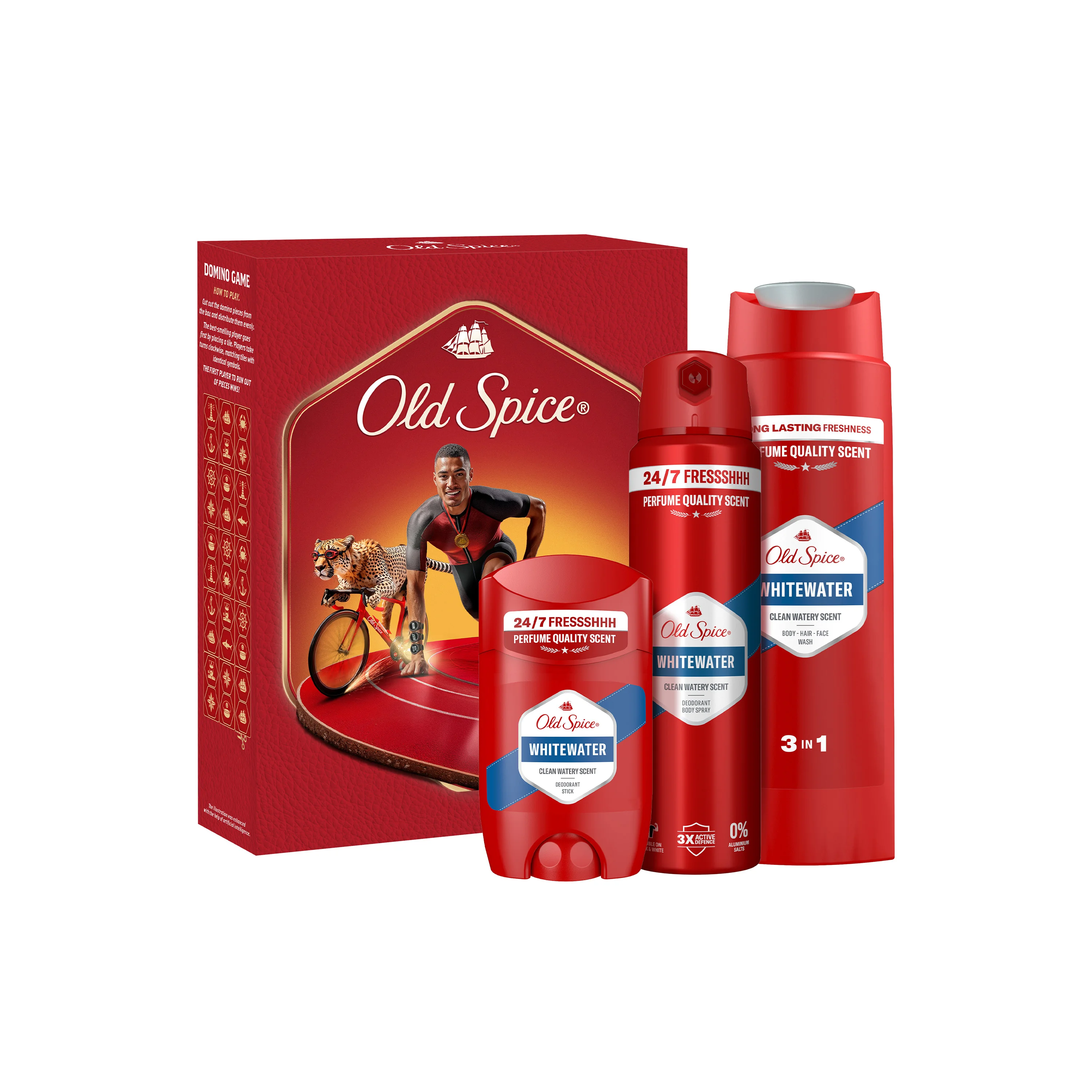 Xmass set Old Spice Whitewater Ironman s tuhým dezodorantom 50ml, dezodorantom v spreji 150ml a sprchovým gélom 250ml 1 set
