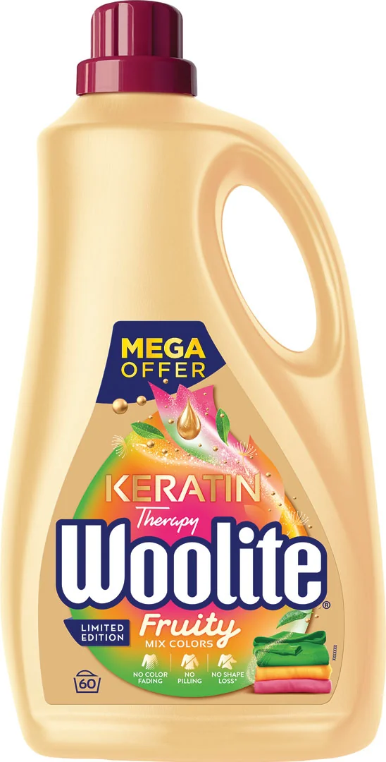 Woolite Keratin Therapy na farebné prádlo Fruity – tekutý prací prípravok s keratínom / 60 pracích dávok 3600 l