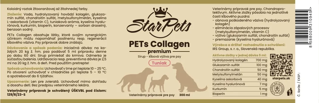 PETs Collagen premium TUNIAK 1×300 ml, kĺbová výživa pre psy