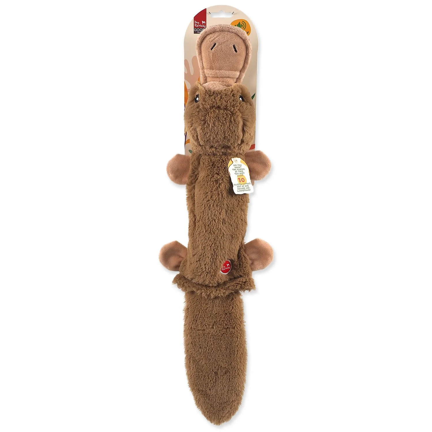 Hračka Dog Fantasy Recycled Toy vtákopysk s PET fľašou pískacia so šuštiacim chvostom 55cm