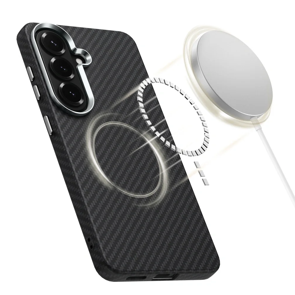 Tech-Protect Ion Carbon MagSafe kryt na Samsung Galaxy S26, čierny / strieborný trieborný