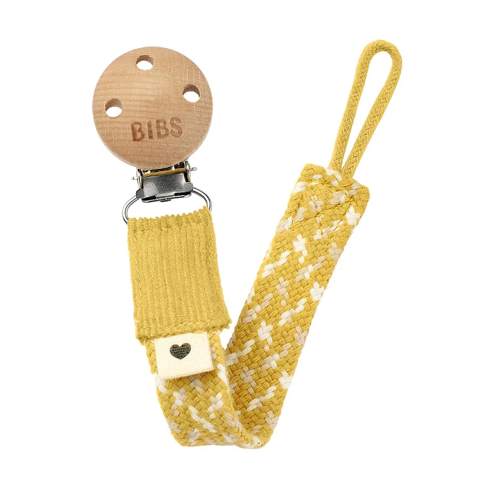 BIBS Paci Braid klip na cumlík, mustard/ivory/vanilla 1×1 ks, klip na cumlík