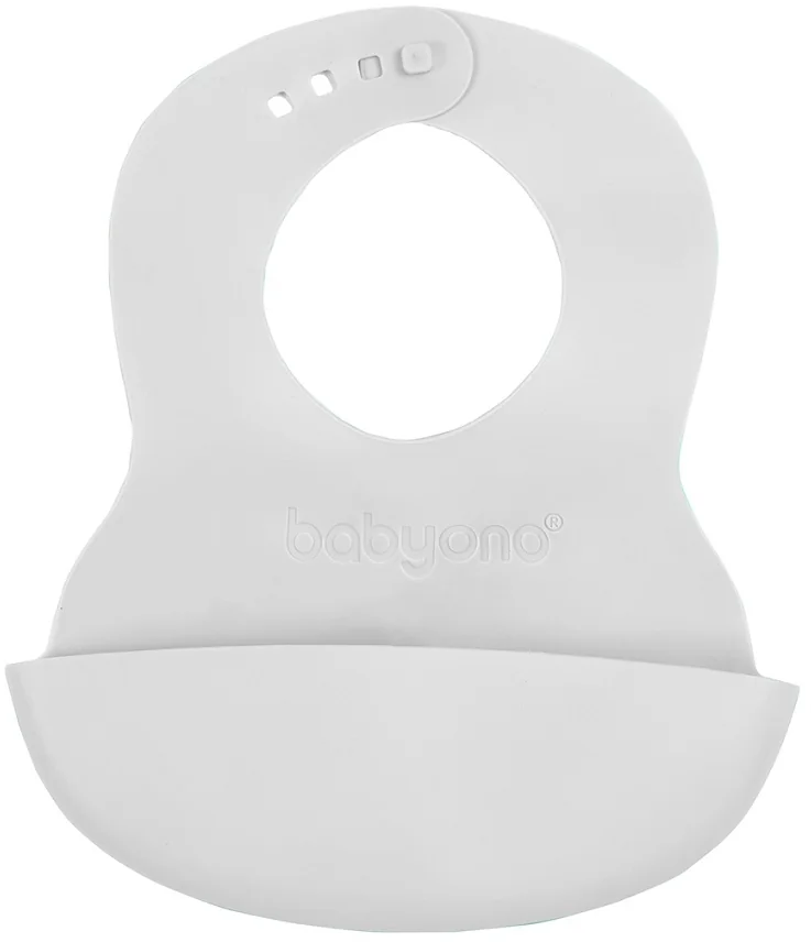 BABYONO Podbradník mäkký plastový s vreckom bez BPA grey 6m+ 1×1 ks, plastový podbradník