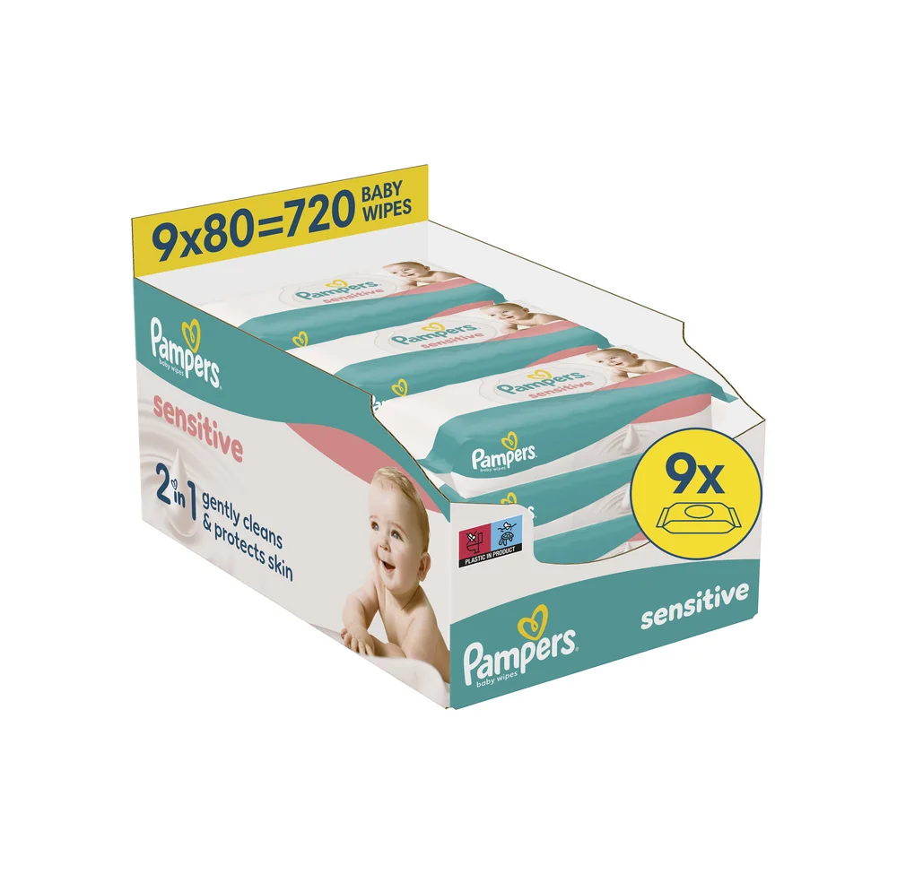 Pampers Sensitive Baby detské čistiace obrúsky 9 x 80 ks